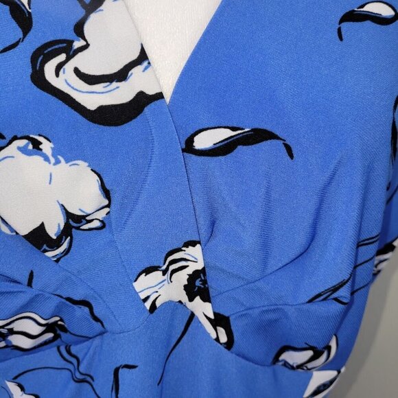 Evan Picone Black Label Floral Knee Length Dress V-Neck Sleeveless Blue Size 14 - Picture 9 of 14
